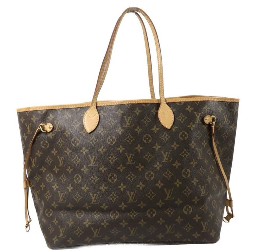 Louis Vuitton Neverfull Monogram Brown Tote Drawstring Gold Hardware
